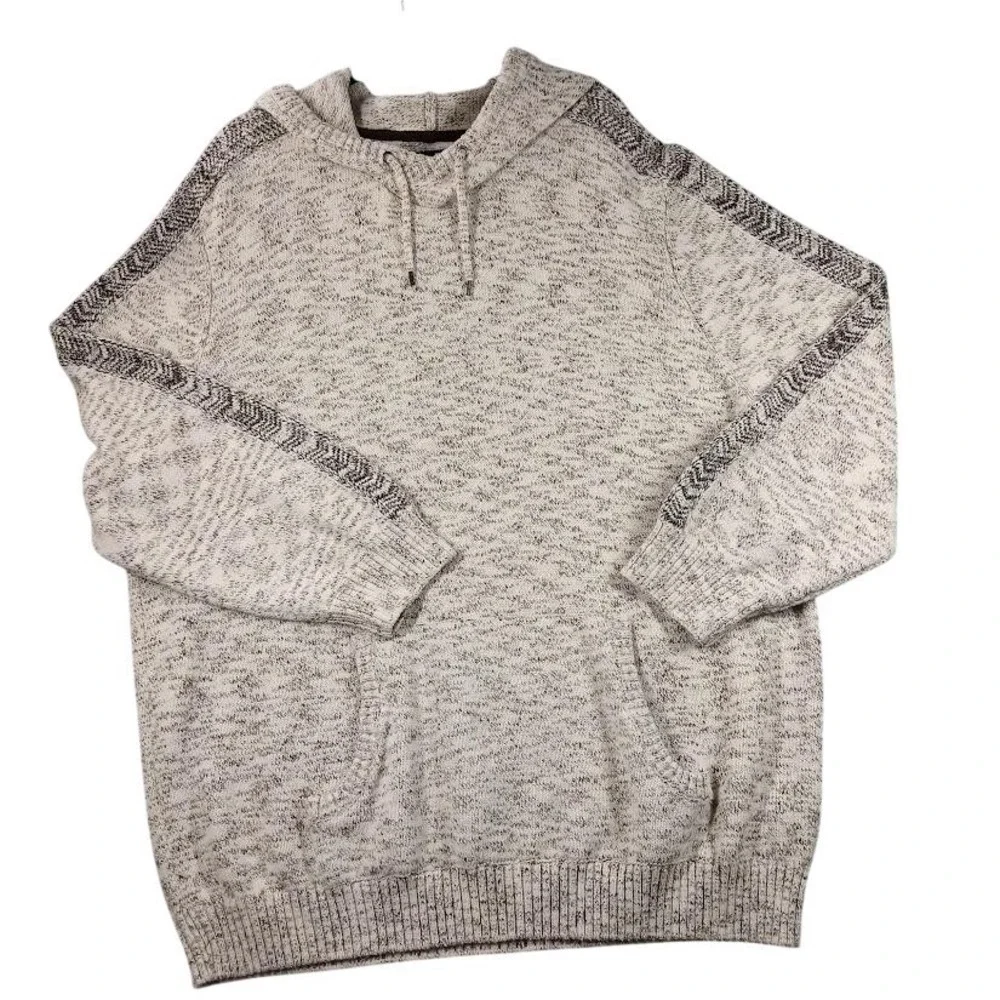 Commerce Sweater Mens 3XL Beige‎ Hooded Geometric Knit Pullover Kangaroo Pocket
